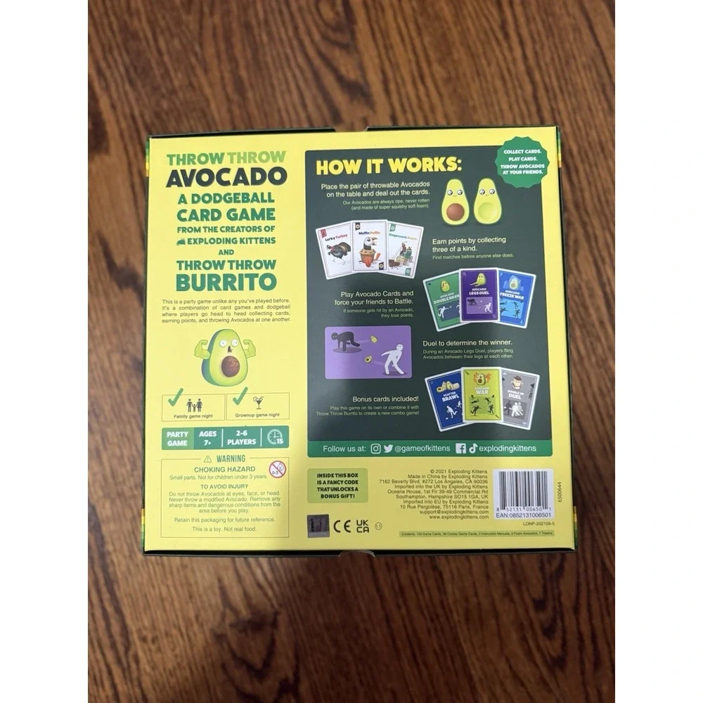 Throw Throw Avocado Game Fun Board Game by Exploding Kittens Age 7+) 2-6 Players